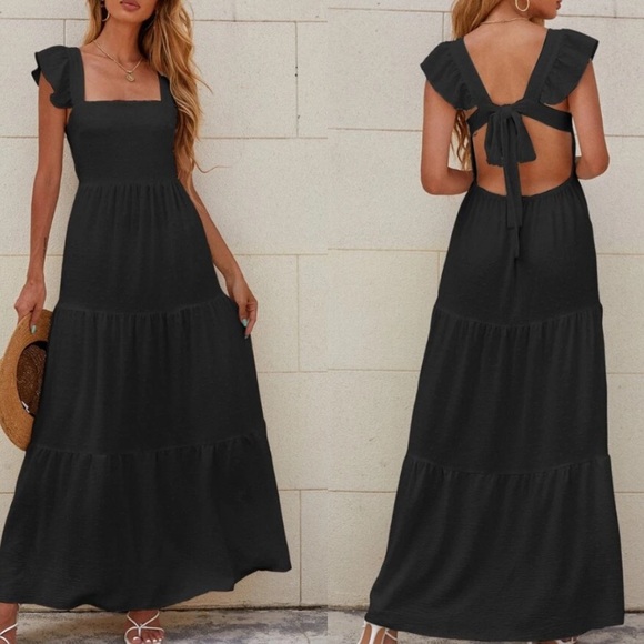 Boho tied open back square neck maxi dress - Picture 11 of 12